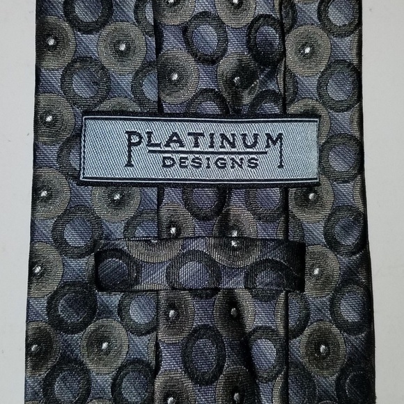 Platinum Designs Silver 100% Silk Neck Tie 62" Gray Copper Brown Circles Dots - Picture 3 of 5